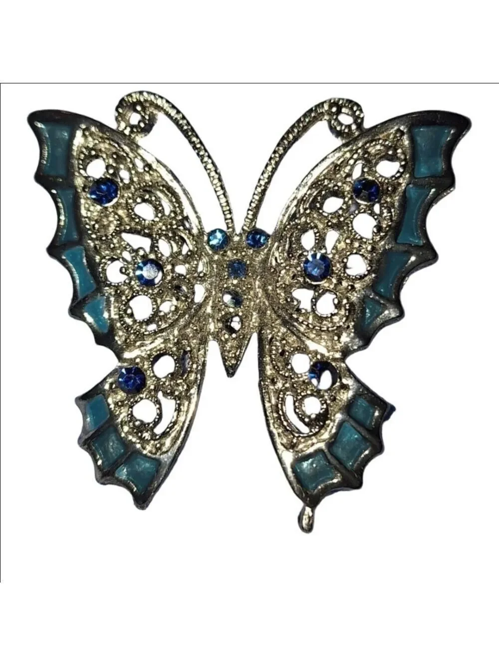 Silver Blue Butterfly Brooch Pin